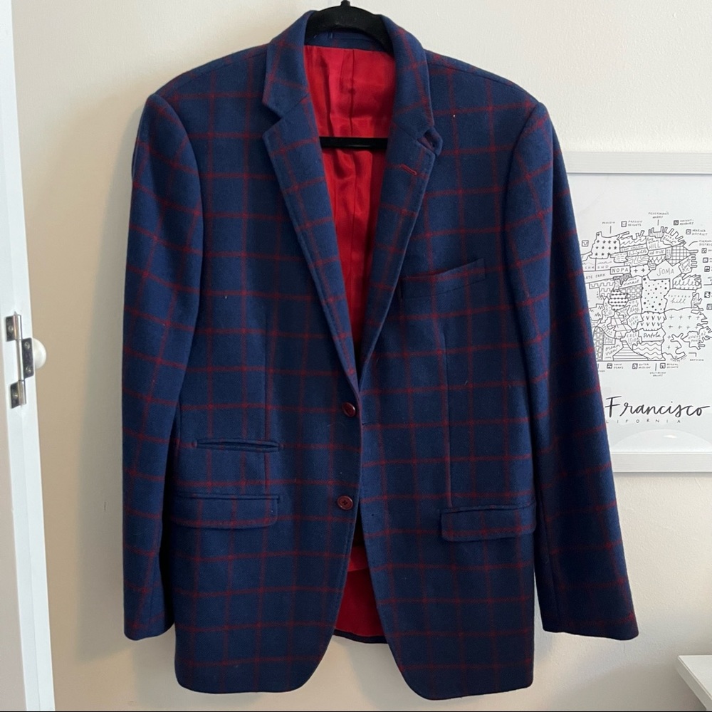 F.lli Ormezzano Plaid Suit Jacket Blue Red Euro Size 48